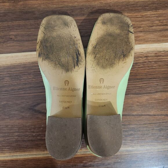 Etienne Aigner Lime Green Pumps Heels Womens 8.5 M Gardener Leather Stacked Heel - Picture 11 of 13